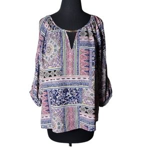 By & By women's size large paisley floral print cold shoulder boho top